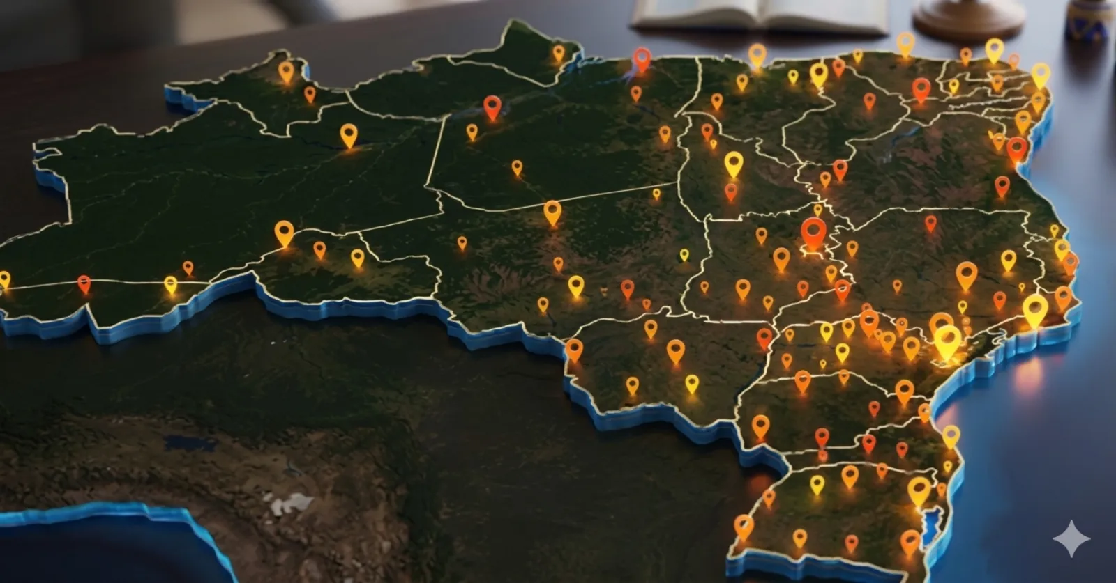 Mapa do Brasil ilustrando órgãos públicos atendidos pelo eBoxAI