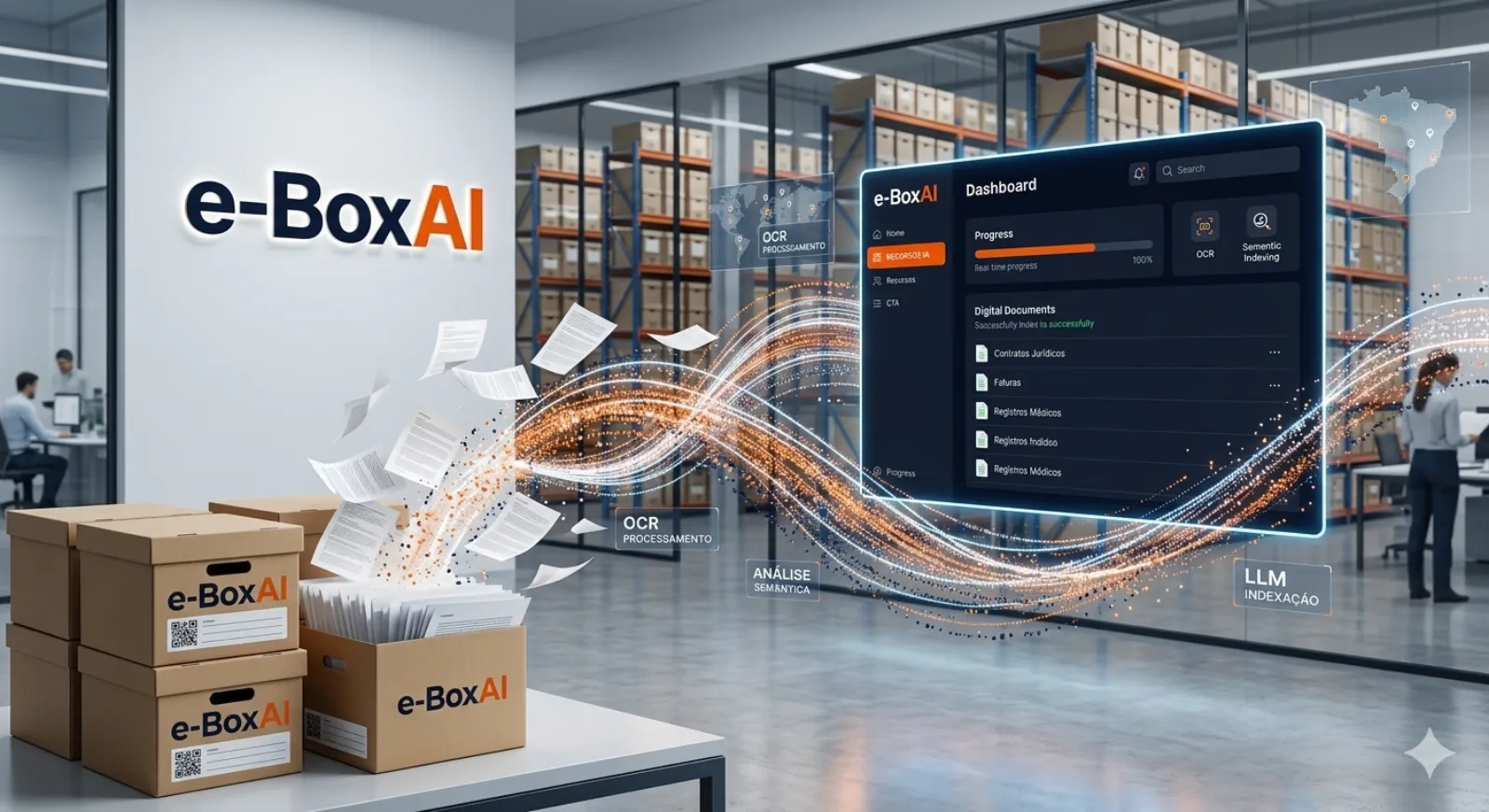 Inteligência artificial organizando documentos digitalizados